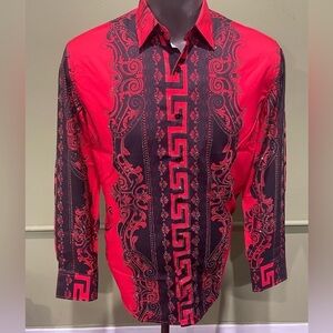 Deniko shirt button front red floral rhinestone regular fit